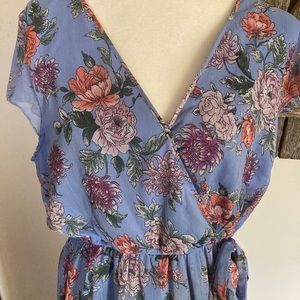 BAND OF GYPSIES Light Blue Coral Maxi Dress Medium